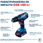 Parafusadeira Furadeira de Impacto GSB180-LI 1/2 Pol. 18V com 2 Baterias Lí-Íon 2,0Ah Carregador Bivolt e Maleta com Acessórios – BOSCH-06019F83E1-000 - Imagem 4