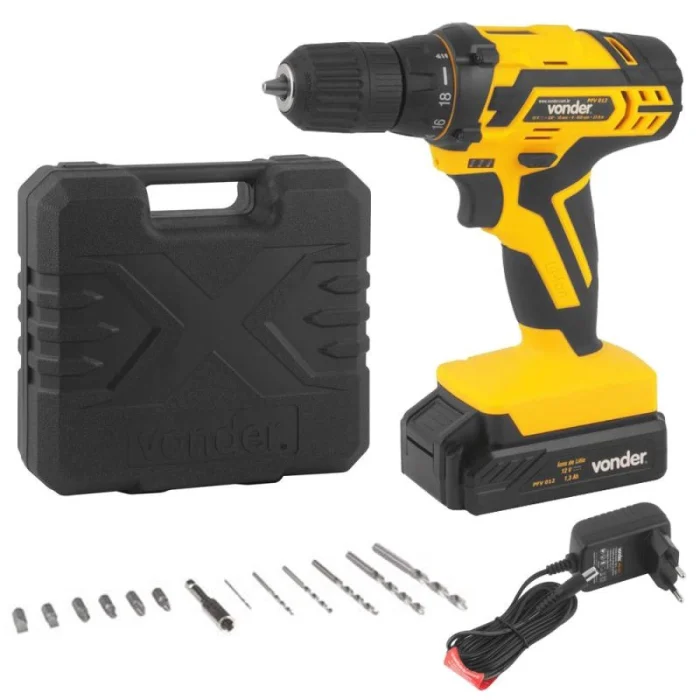 Furadeira e Parafusadeira à Bateria 12V bivolt pfv 012 com Kit de Brocas e Bits vonder - Imagem 2