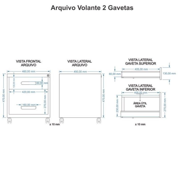 Arquivo Gaveteiro Volante de Aço 2 Gavetas Home Office Preto – ultra Móveis - Imagem 3