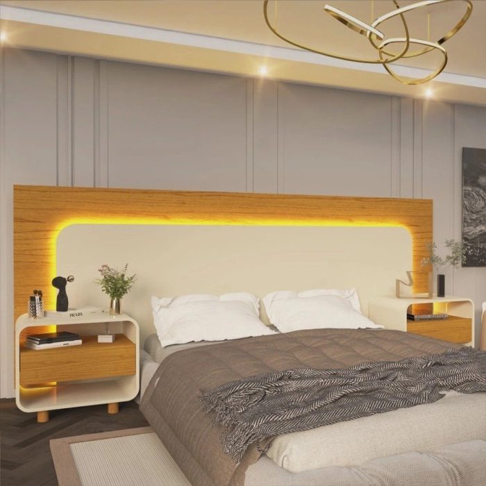 Cabeceira Box Casal com 2 Mesas de Cabeceira com Led Innova - Imagem 2