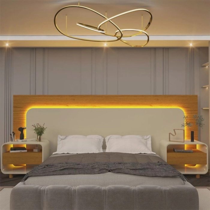 Cabeceira Box Casal com 2 Mesas de Cabeceira com Led Innova - Imagem 1