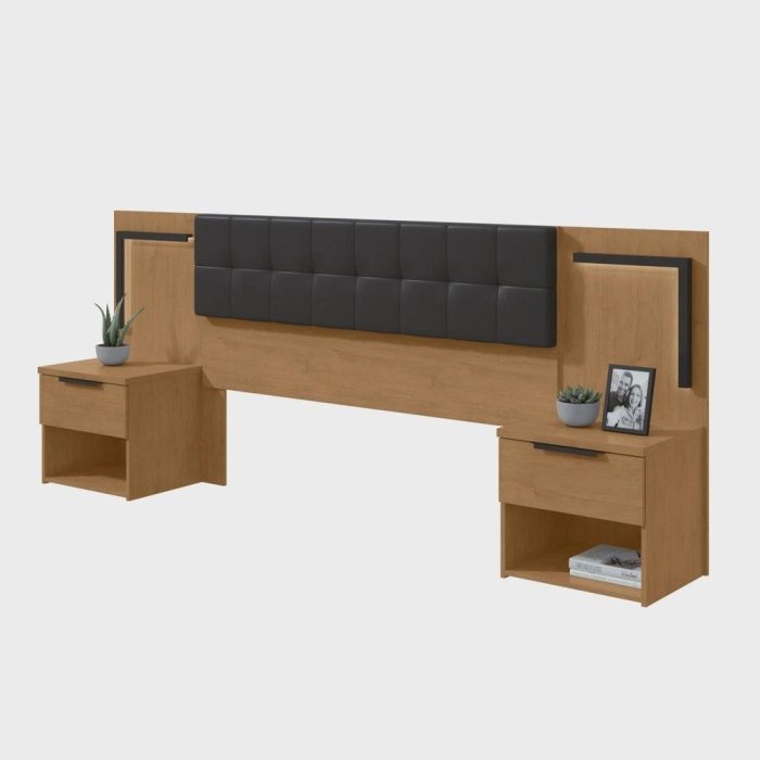 Cabeceira Casal  Queen 160cm 2 Mesas de Cabeceiras com Led Calitan - Imagem 2