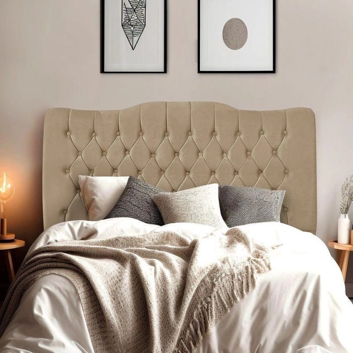Cabeceira De Cama Box Casal 140 Cm Dunas – Veludo Bege Escuro - Imagem 2