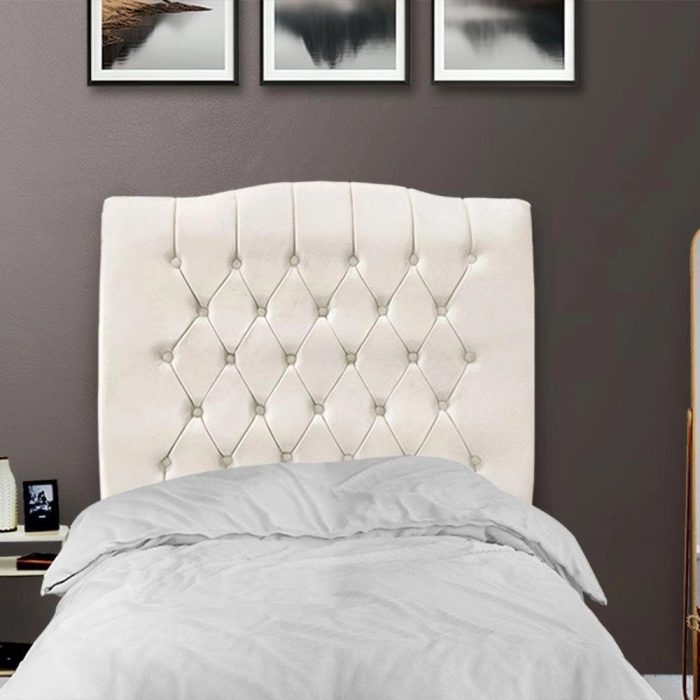 Cabeceira De Cama Box Solteiro 90 Cm Dunas – Veludo Bege Claro. - Imagem 3