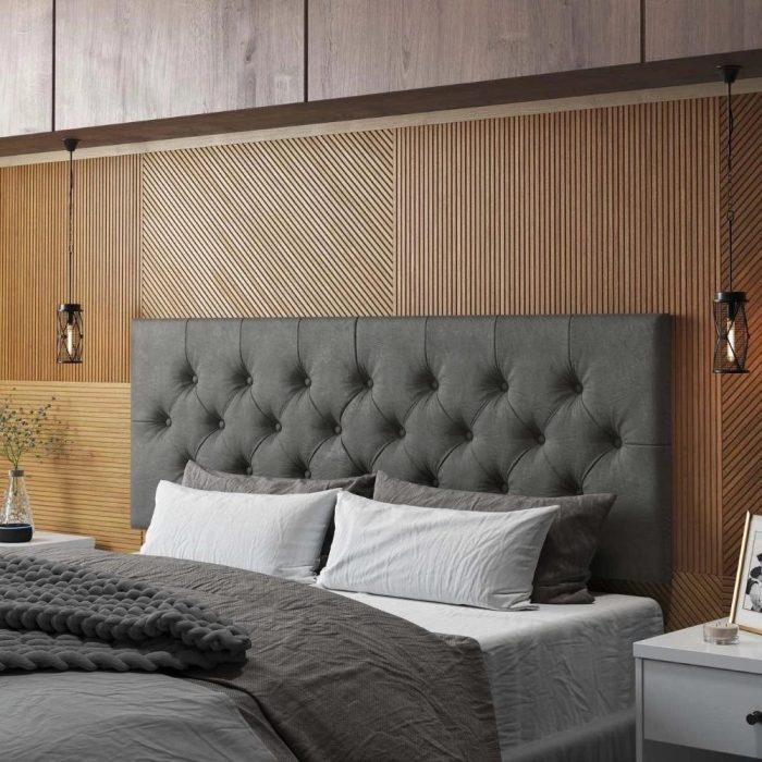 Cabeceira Estofada Painel Suspenso Cama Box Casal 1,40 Quarto Moderno Paris Com Captonê Suede Cinza – Lojas rpm - Imagem 1