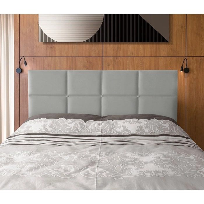 Cabeceira Painel Cama Box Queen Estofada Belize Veludo Cinza Claro - Imagem 1