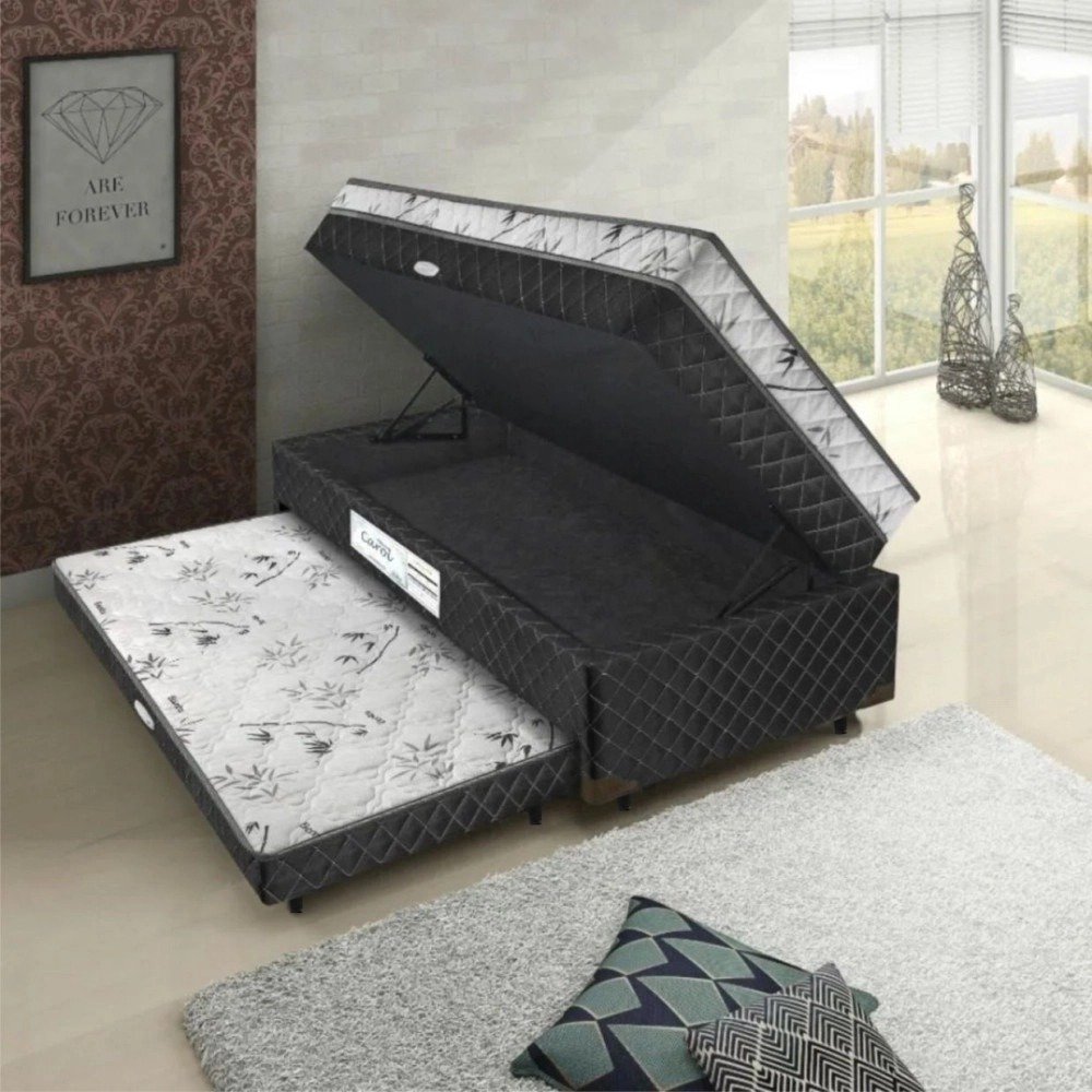 Cama Box Solteiro Carol Com Cama Auxiliar E Baú Light Spuma