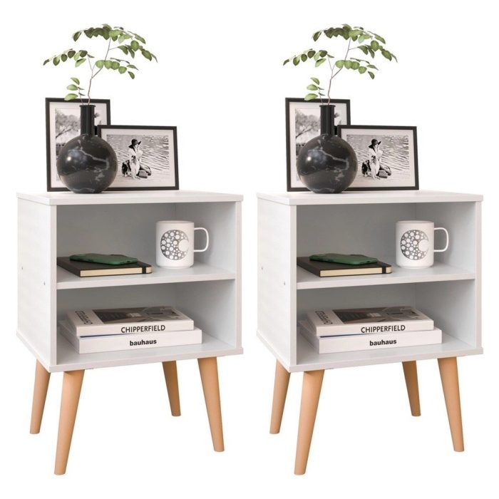 Conjunto 2 Mesas de Cabeceira Nicho Kit Mesinhas Decoração Quarto Retrô – Branco – Lojas rpm - Imagem 1