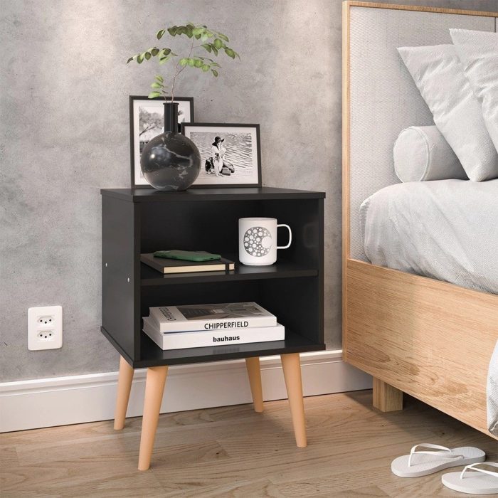 Conjunto 2 Mesas de Cabeceira Nicho Kit Mesinhas Decoração Quarto Retrô – Preto – Lojas rpm - Imagem 3