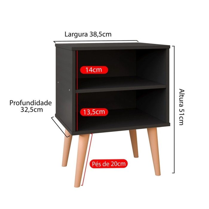 Conjunto 2 Mesas de Cabeceira Nicho Kit Mesinhas Decoração Quarto Retrô – Preto – Lojas rpm - Imagem 6