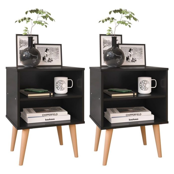 Conjunto 2 Mesas de Cabeceira Nicho Kit Mesinhas Decoração Quarto Retrô – Preto – Lojas rpm - Imagem 1