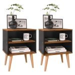 Conjunto 2 Mesas de Cabeceira Nicho Kit Mesinhas Decoração Quarto Retrô – Preto com Freijó – Lojas rpm