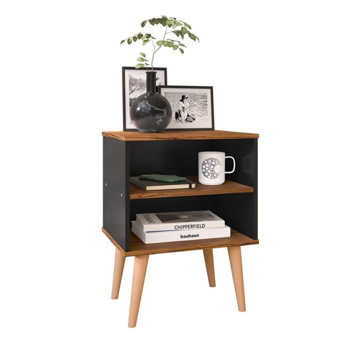 Conjunto 2 Mesas de Cabeceira Nicho Kit Mesinhas Decoração Quarto Retrô – Preto com Freijó – Lojas rpm - Imagem 6