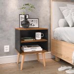 Conjunto 2 Mesas de Cabeceira Nicho Kit Mesinhas Decoração Quarto Retrô – Preto com Freijó – Lojas rpm - Imagem 2