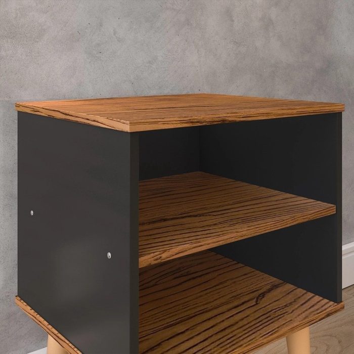 Conjunto 2 Mesas de Cabeceira Nicho Kit Mesinhas Decoração Quarto Retrô – Preto com Freijó – Lojas rpm - Imagem 3