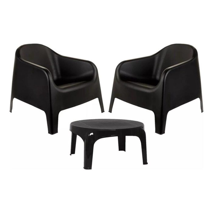 Conjunto 2 Poltronas Skarpo Preta + Mesa Puket Preta - Imagem 1
