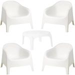 Conjunto 4 Poltronas Skarpo Branca + Mesa Branca Puket