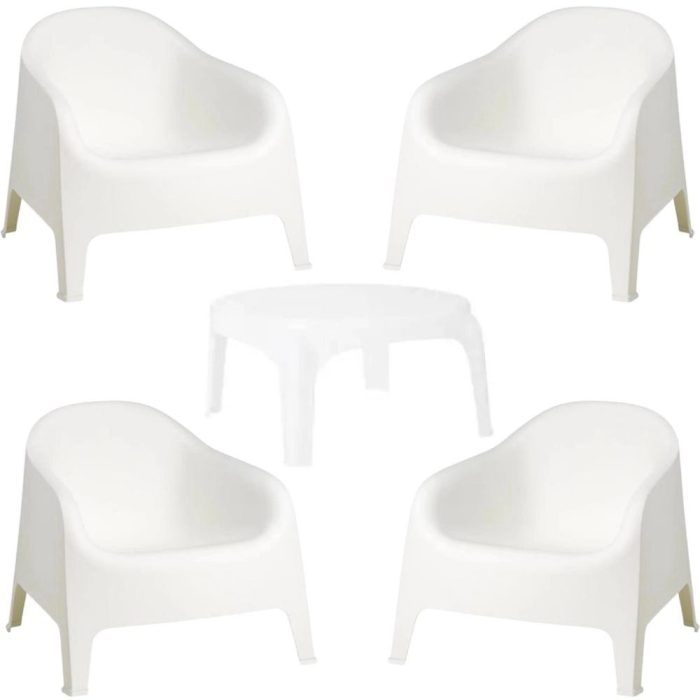 Conjunto 4 Poltronas Skarpo Branca + Mesa Branca Puket - Imagem 1