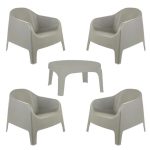 Conjunto 4 Poltronas Skarpo Cinza + Mesa Puket Cinza