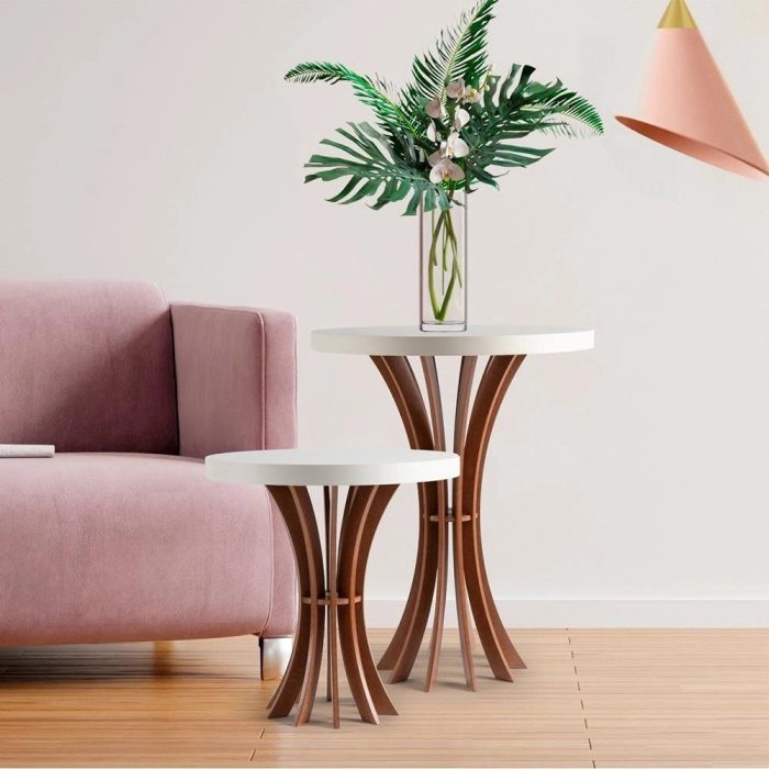 Conjunto De Mesa De Canto Cálice Redonda 40 E 60Cm De Altura - Imagem 1