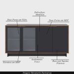 Conjunto Decorativo Cristaleira com Led e Buffet Aparador 160cm TenerifeGunga Preto FoscoNoce G73 – Gran Belo - Imagem 4