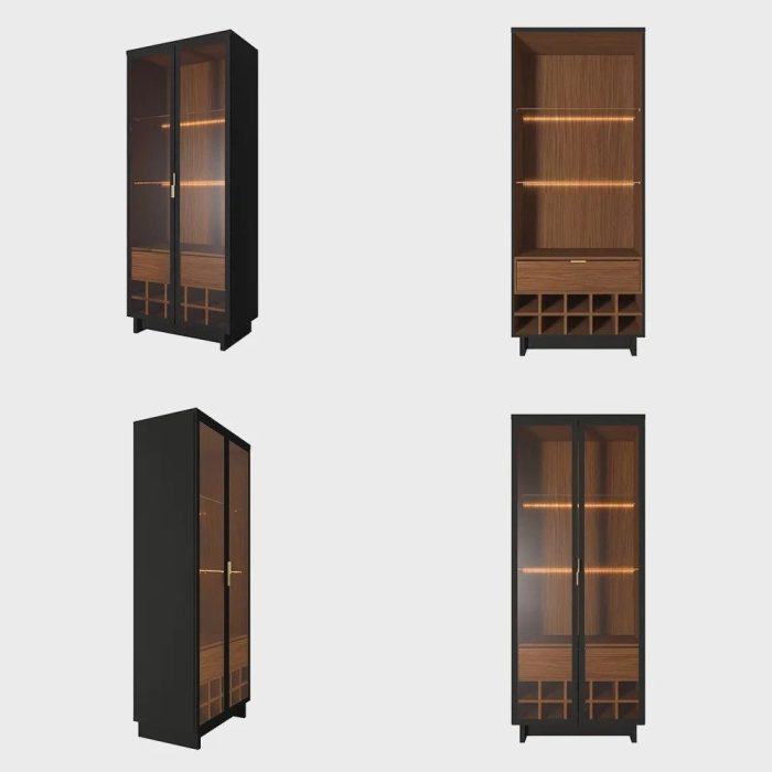 Conjunto Decorativo Cristaleira com Led e Buffet Aparador 160cm TenerifeGunga Preto FoscoNoce G73 – Gran Belo - Imagem 6