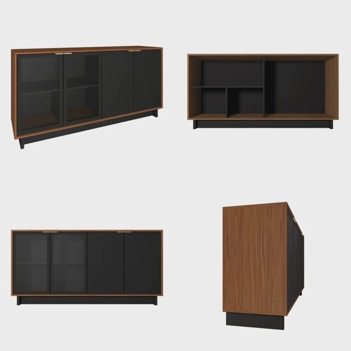 Conjunto Decorativo Cristaleira com Led e Buffet Aparador 160cm TenerifeGunga Preto FoscoNoce G73 – Gran Belo - Imagem 7
