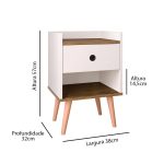 Conjunto Kit 2 Mesas de cabeceira Retrô Mesinha Quarto Decore Gaveta – Off White  Freijó -Lojas rpm - Imagem 4