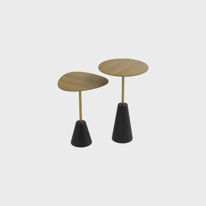 Conjunto Mesa de Canto Napoli Metal 65cm X 40cm X 40cm Natural Tawary  Dourado - Imagem 2