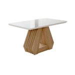Conjunto Mesa para Sala de Jantar Ágata 130×80 Tampo MDF/Vidro 4 Cadeiras Paola Cimol Nature/Off White/Nude - Imagem 2