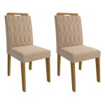 Conjunto Mesa para Sala de Jantar Ágata 130×80 Tampo MDF/Vidro 4 Cadeiras Paola Cimol Nature/Off White/Nude - Imagem 3