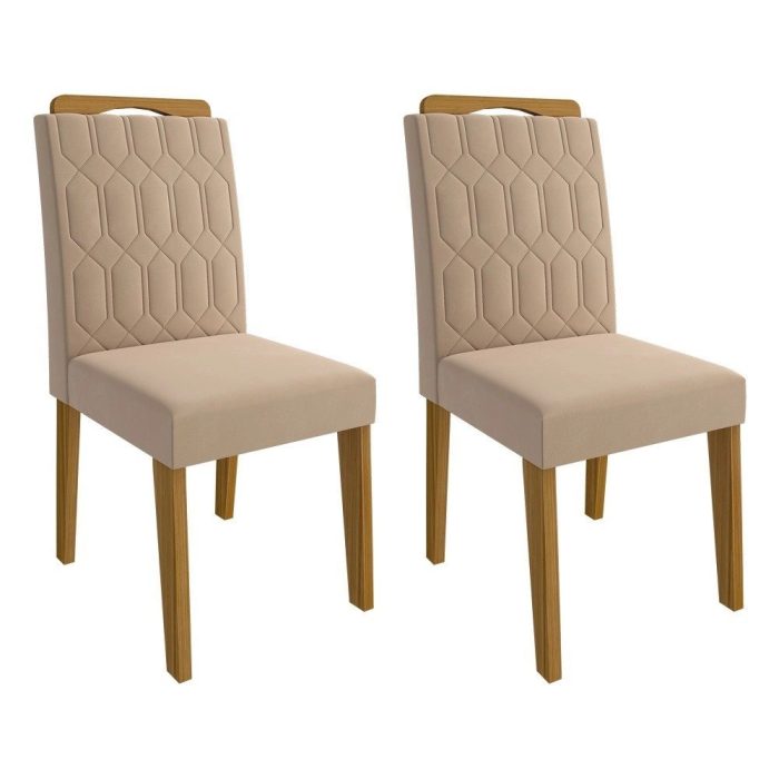 Conjunto Mesa para Sala de Jantar Ágata 130×80 Tampo MDF/Vidro 4 Cadeiras Paola Cimol Nature/Off White/Nude - Imagem 3