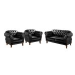 Conjunto Poltronas Dom Pedro Chesterfield Vintage Retrô ( 3 Peças ) preto
