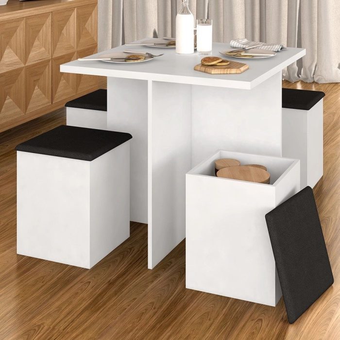 Conjunto Sala De Jantar 4 Banquetas Munique Bco Preto – m. Arapongas - Imagem 1