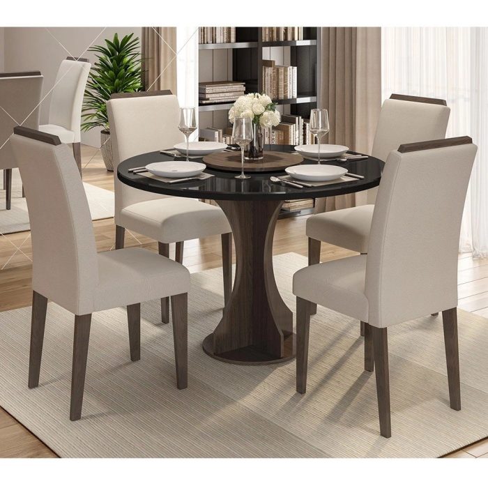 Conjunto Sala De Jantar 4 Cadeiras C/vidro York Imbuia – M. Arapongas - Imagem 1