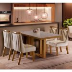 Conjunto Sala De Jantar Lottus Mesa Tampo Em Mdf E Vidro Com 4 Cadeiras Cinamomo/off White/bege - Imagem 2