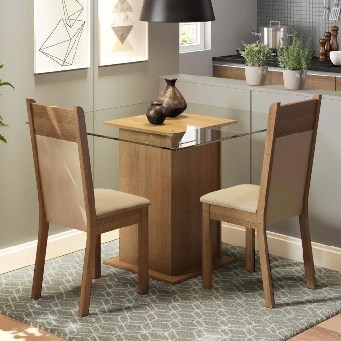 Conjunto Sala De Jantar Madesa Moni Mesa Tampo De Vidro Com 2 Cadeiras - Imagem 1
