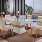 Conjunto Sala De Jantar Mesa Clarice 120X80Cm Tampo VidroMdf Canto Reto Com 4 Cadeiras Valentina
