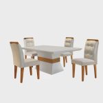 Conjunto Sala De Jantar Mesa Clarice 120X80Cm Tampo VidroMdf Canto Reto Com 4 Cadeiras Valentina - Imagem 2