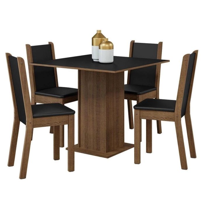 Conjunto Sala De Jantar Mesa Tampo De Madeira 4 Cadeiras Rustic/preto Briana Madesa Rustic/preto - Imagem 2