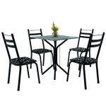 Conjunto Sala De Jantar Mesa Thais Com 4 Cadeiras 0,70m Granito Ocre Preto/Floral Artefamol