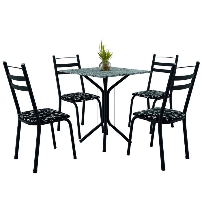 Conjunto Sala De Jantar Mesa Thais Com 4 Cadeiras 0,70m Granito Ocre Preto/Floral Artefamol - Imagem 1