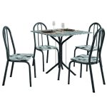 Conjunto Sala De Jantar Mesa Thais Com 4 Cadeiras Diva 0,70m Granito Preto Craquelado/Folha Artefamol