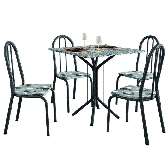 Conjunto Sala De Jantar Mesa Thais Com 4 Cadeiras Diva 0,70m Granito Preto Craquelado/Folha Artefamol - Imagem 1