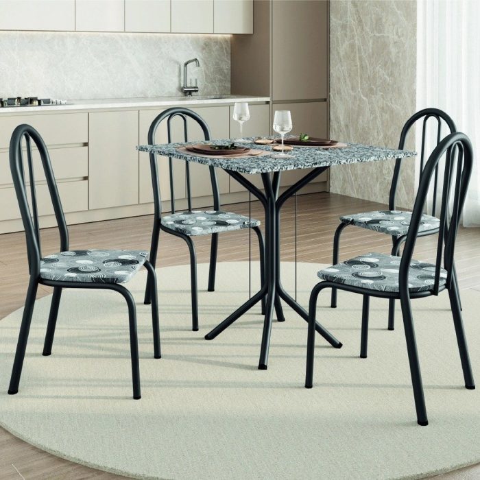 Conjunto Sala De Jantar Mesa Thais Com 4 Cadeiras Diva 0,70m Granito Preto/Folha Artefamol - Imagem 2