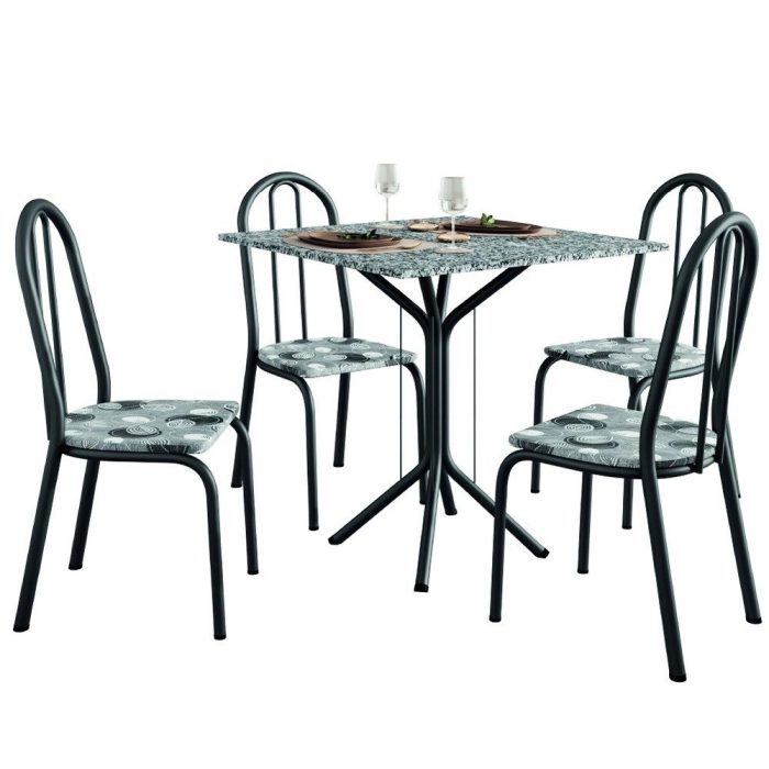 Conjunto Sala De Jantar Mesa Thais Com 4 Cadeiras Diva 0,70m Granito Preto/Folha Artefamol - Imagem 1