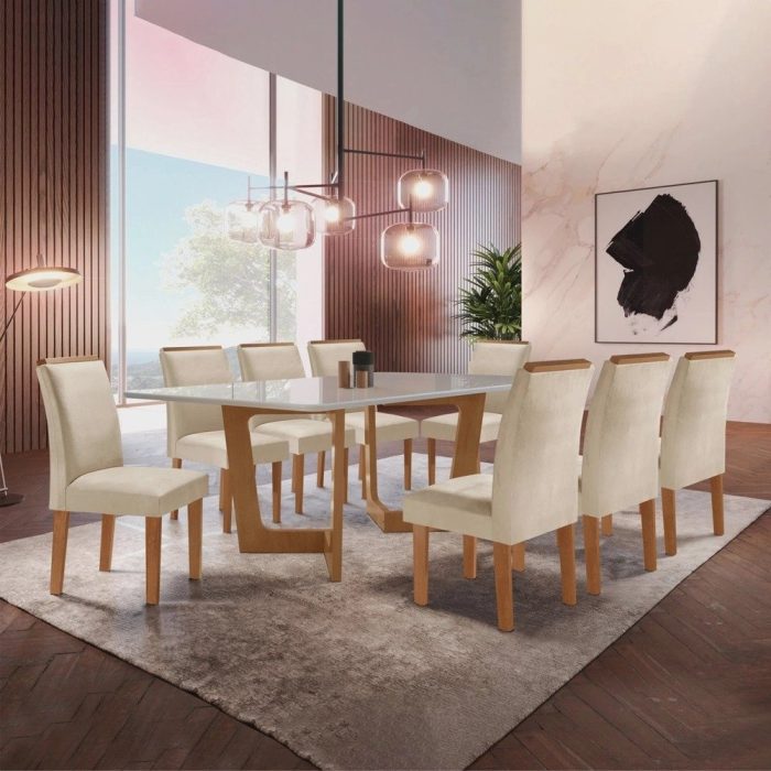 Conjunto Sala De Jantar Nápoles Tampo Vidro/MDF com 8 Cadeiras Luísa Smart Plus - Imagem 1
