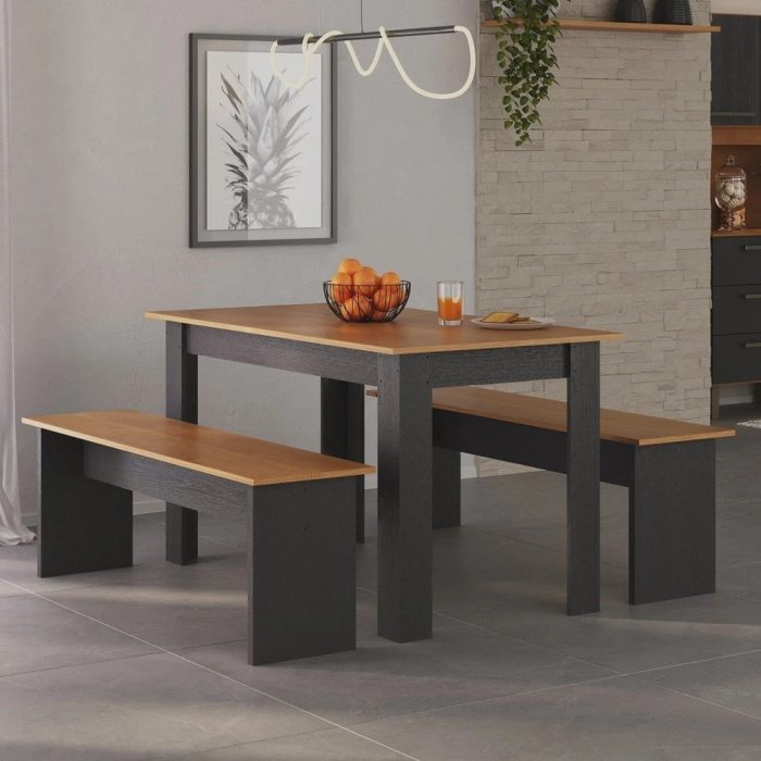 Conjunto Sala de Jantar 1 Mesa 135cm 2 Bancos Primor Cinamomo/Preto Catedral - Imagem 1