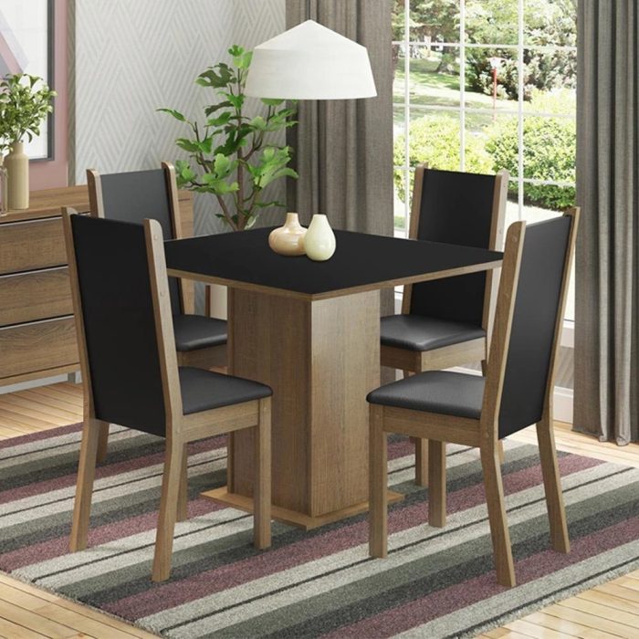 Conjunto Sala de Jantar Madesa Alana Mesa Tampo de Madeira com 4 Cadeiras – Rustic/Preto - Imagem 1