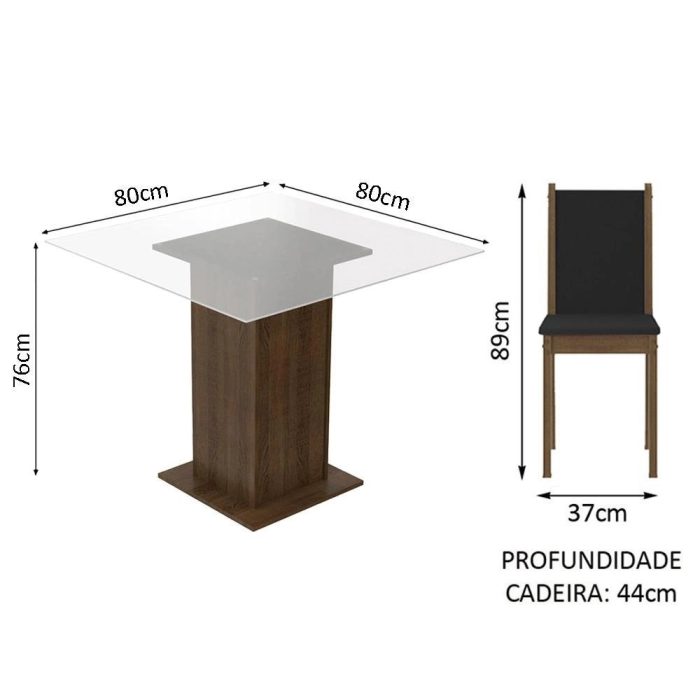 Conjunto Sala de Jantar Madesa Aline Mesa Tampo de Vidro com 4 Cadeiras - Imagem 3